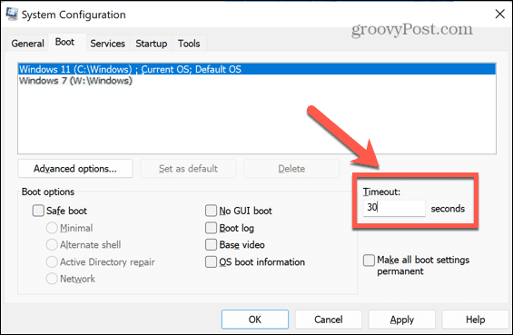 windows msconfig opstarttime-out