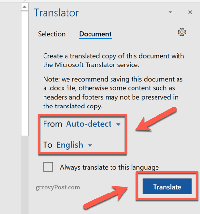Een volledig PDF-document vertalen in Word