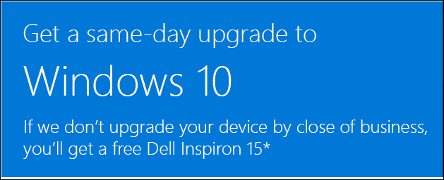 Microsoft biedt gratis Dell pc als ze u niet binnen 1 dag kunnen upgraden naar Windows 10