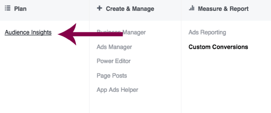 Navigeer naar Audience Insights in Facebook Ads Manager.