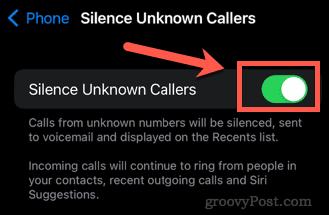 zet stilte onbekende bellers iphone aan