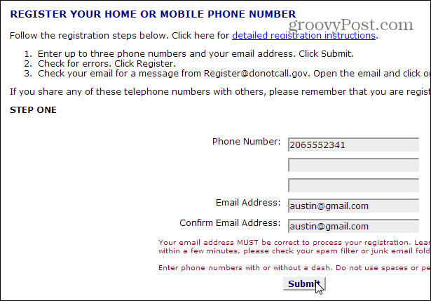 registratienummer en e-mailadres
