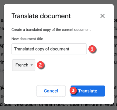 Vertaalopties in Google Docs