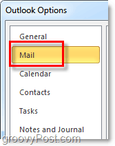 klik op het tabblad e-mailopties in Outlook 2010