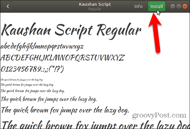 Klik op Installeren in Fonts Viewer