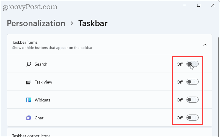 Taakbalkitems verbergen in Windows 11