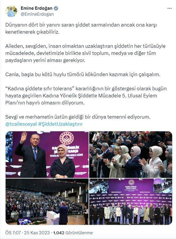 First Lady Erdoğan deelt over geweld tegen vrouwendag
