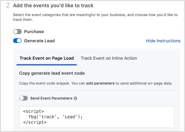Facebook pixel installatie voegt evenementen toe