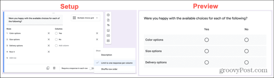 Multiple Choice Grid Survey-vraag