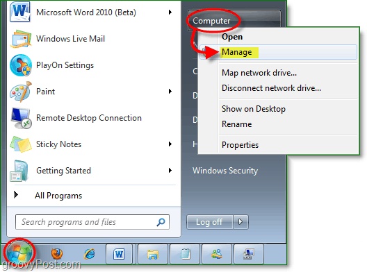 toegang tot de apparaatmanager vanuit het startmenu van Windows 7
