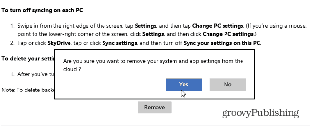 Verwijder gesynchroniseerde gegevens van SkyDrive in Windows 8.1