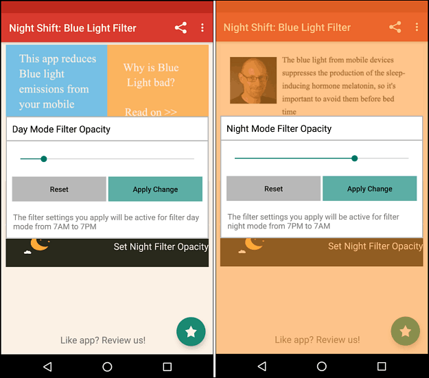 nachtploeg blauw licht filter Android