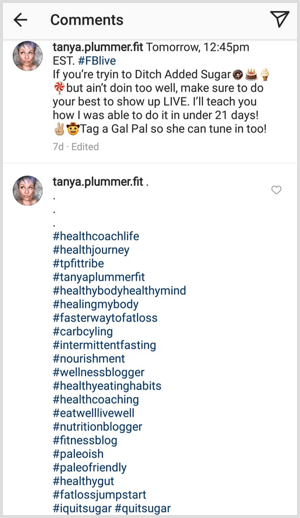 voorbeeld van Instagram-bericht met meerdere hashtags
