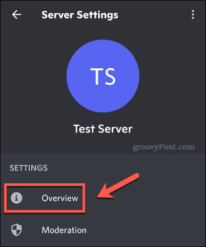 Menu Serverinstellingen op Discord mobiel