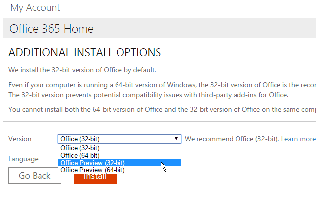 Installeer Office 2016 Preview
