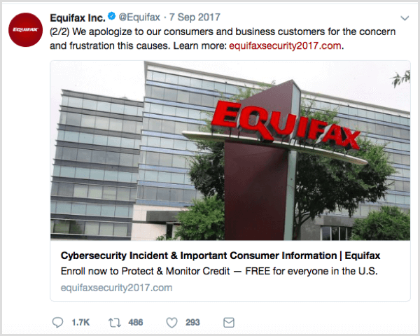 Equifax sociaal bericht met de juiste URL,