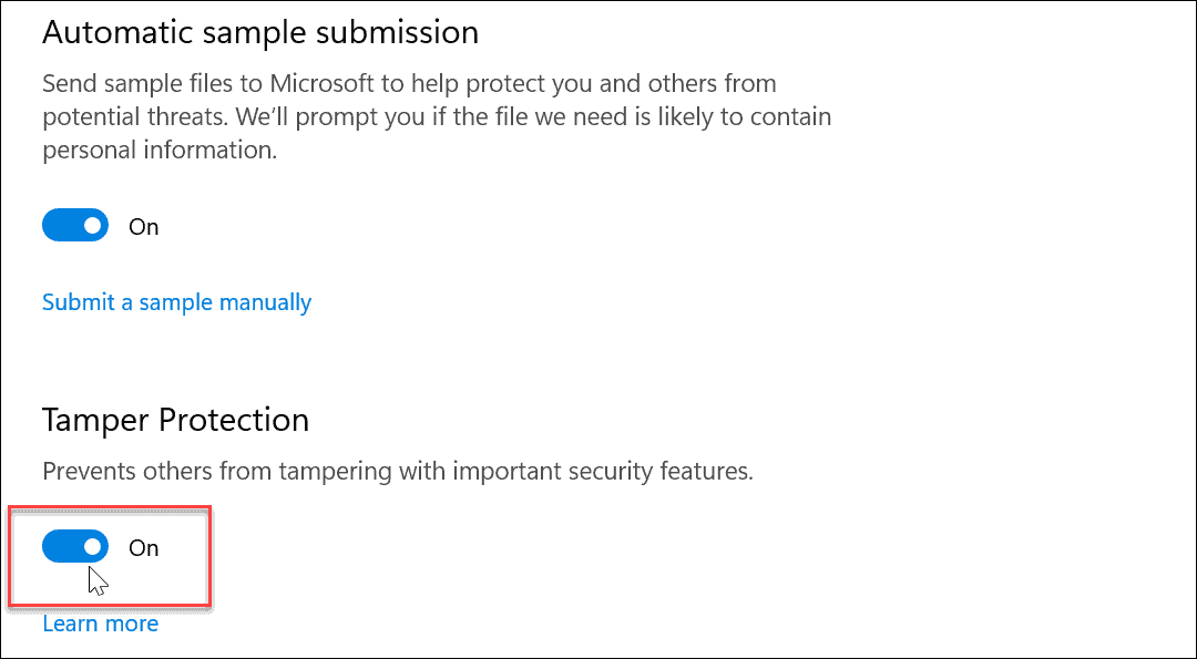 Sabotagebeveiliging in- of uitschakelen op Windows 11