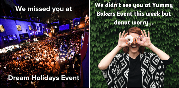 Hoe u uw live-evenement op Facebook kunt promoten, stap 12, voorbeelden van Facebook-retargeting-advertenties voor live-evenementen door Dream Holidays Event en Yummy Bakers Event