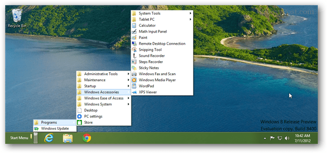 Maak een geïmproviseerd startmenu in Windows 8 met een werkbalk