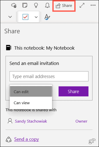 Een notitieblok delen in OneNote voor Windows 10