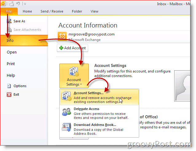 Outlook 2010 Screenshot Accountinstellingen