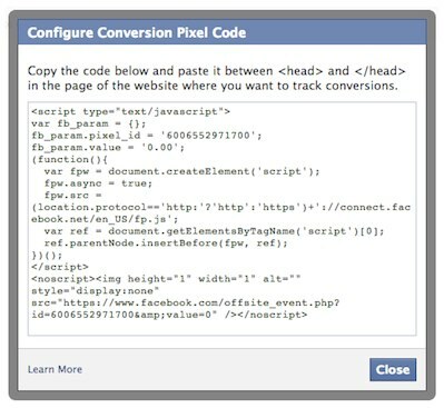 facebook conversie pixel code