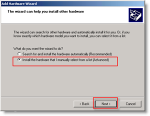 Windows Hardware handmatig toevoegen Installeer Advanced Bullet