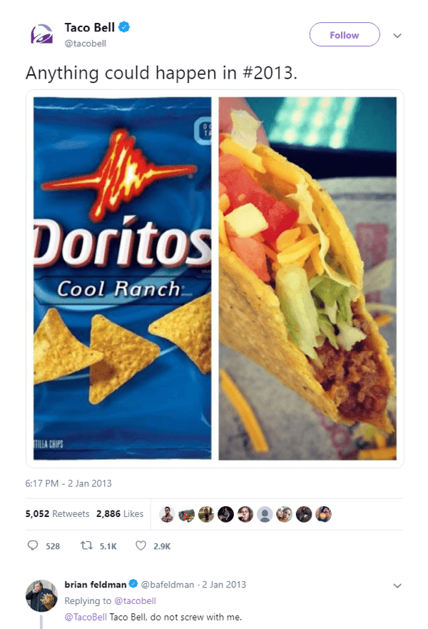 De originele teaser-tweet voor de Doritos Locos Taco.