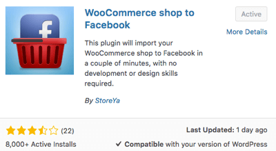 Kies en activeer de plug-in WooCommerce Shop naar Facebook.