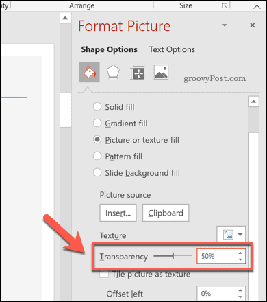 Aangepast transparantieniveau voor een PowerPoint-vorm