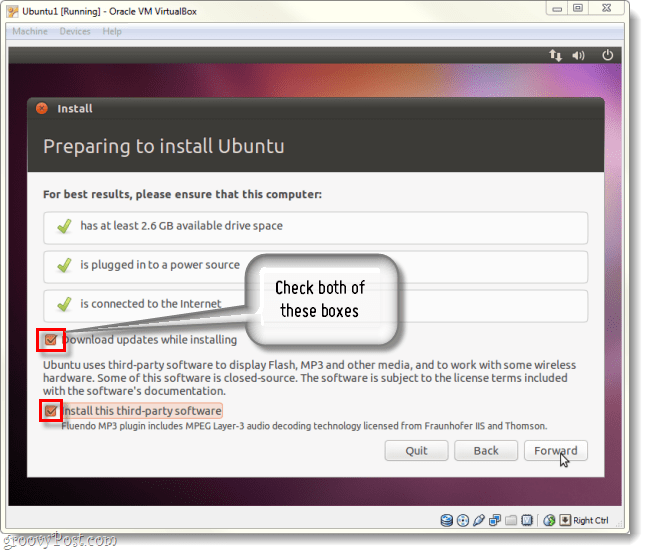 download updates en installeer software van derden bij ubuntu-installatie