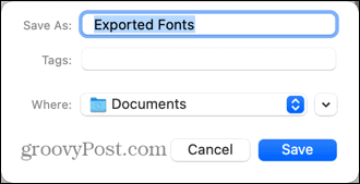 mac geëxporteerde fonts locatie