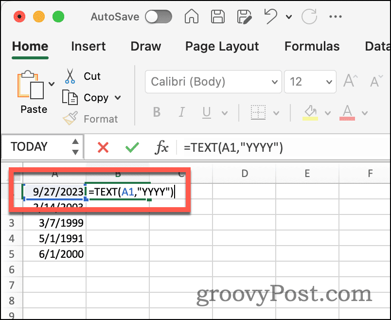 Excel-tekstfunctie om jaar uit datum te extraheren