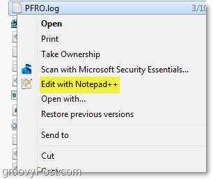 het contextmenu gebruiken om notepad ++ te openen