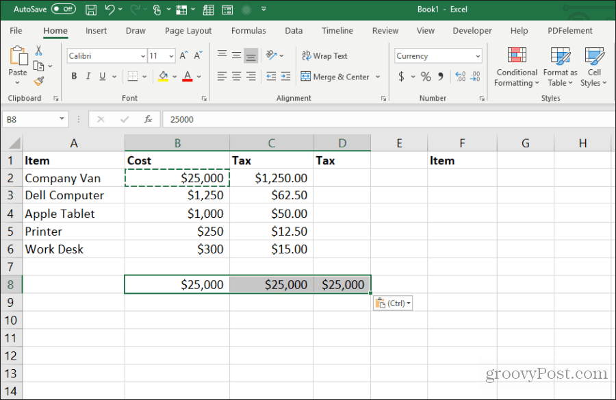 kopieer een cel naar veel in Excel