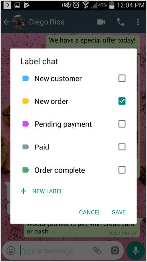 Maak aangepaste labels in WhatsApp Business.