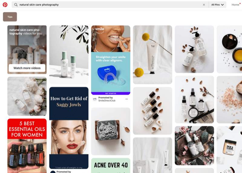 Pinterest zoekt ter inspiratie naar productafbeeldingen voor een specifieke branche