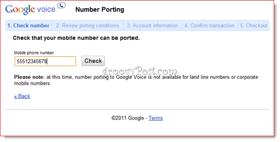Telefoonnummer van Google Voice Port