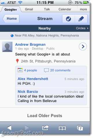 Google+ iPhone Web App Screenshot Tour
