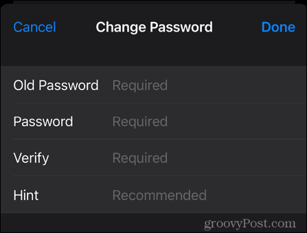 iphone verander notities wachtwoord