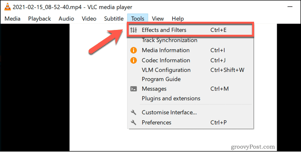Toegang tot het menu VLC-effecten en filters in Windows