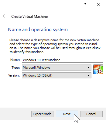 02 Geef de nieuwe virtuele machine een naam (Windows 10 installeren)