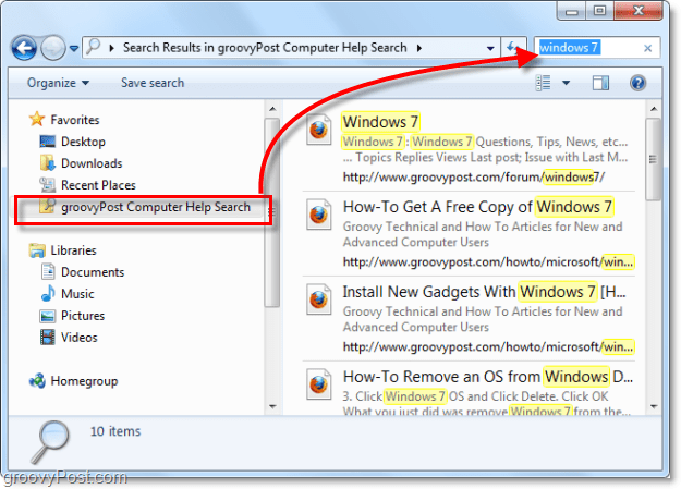 gebruik een zoekconnector voor uw favorietenlijst om te zoeken naar een externe locatie in Windows 7 die niet echt deel uitmaakt van uw systeem