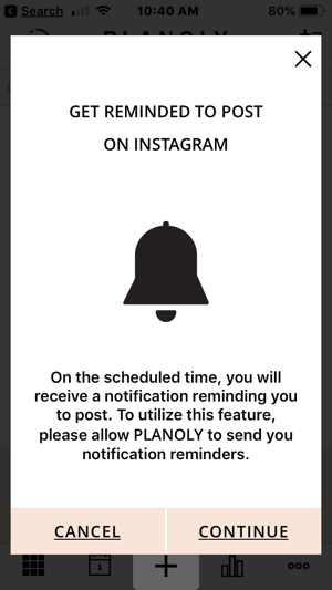 De Planoly-app stuurt je een herinnering wanneer het tijd is om te posten.
