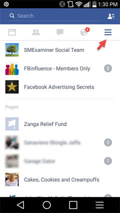 toegang tot pagina's van de Facebook-app