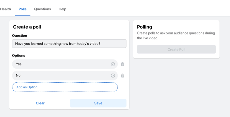 facebook live stream optie om een ​​poll te maken