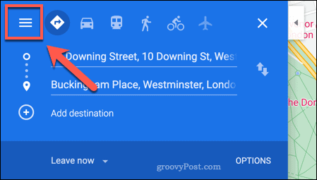 Toegang tot het Google Maps-menu