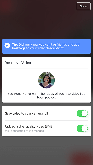 facebook profiel live video-optie om video op te slaan