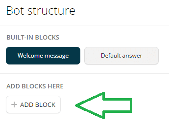 Klik op + Blok toevoegen om een ​​nieuw blok toe te voegen in Chatfuel.