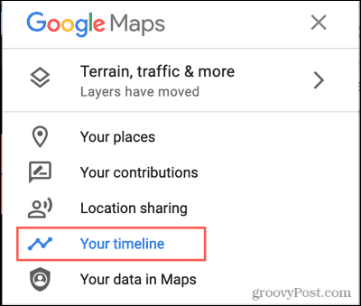 Google Maps-menu, uw tijdlijn